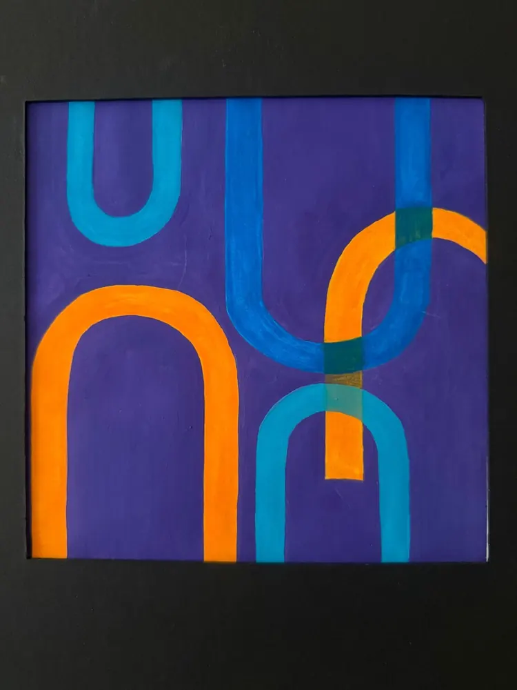 Arches: orange and blue arches looping over a violet ground